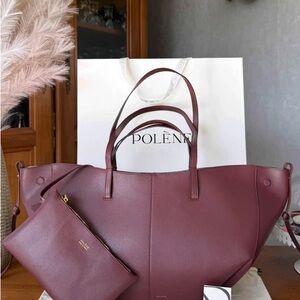 Polene Cyme Burgundy Leather Mini Tote with Pouch